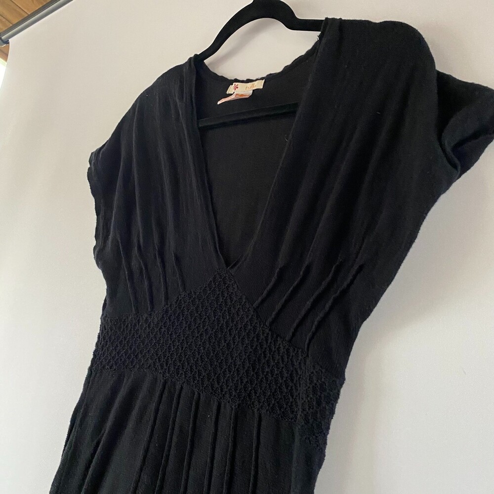 TULLE Knit Black Sweater Dress 100% Cotton SIze L - Picture 3 of 12